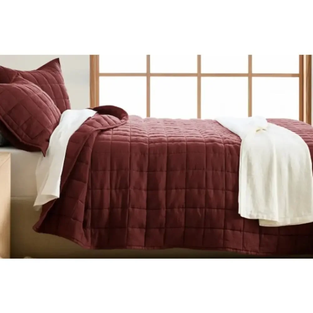 Quince KING Linen Box Quilt Burgundy California King NO Shams NEW